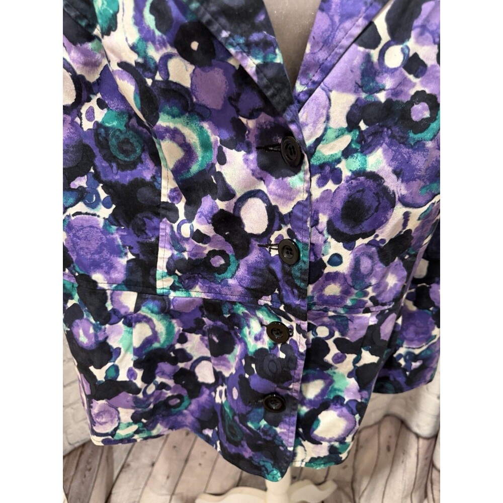 Lane Bryant Purple/Green/Black/White Fully Lined Button Vest Women’s Size 24 - Picture 2 of 6